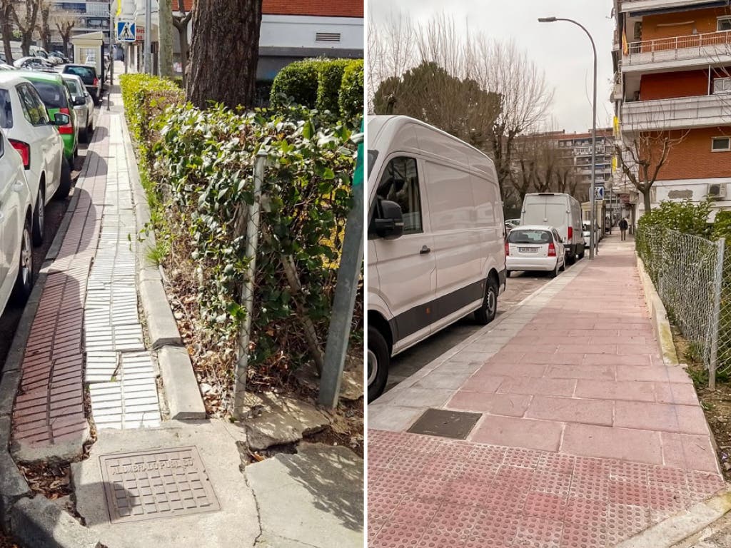 Antes y después: el impresionante cambio de varias aceras de Torrejón tras su reforma 