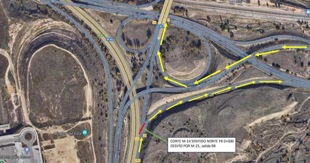 Cortes de tráfico por obras en el enlace entre M-40, M-14 y M-21 desde esta noche y hasta el mes de julio