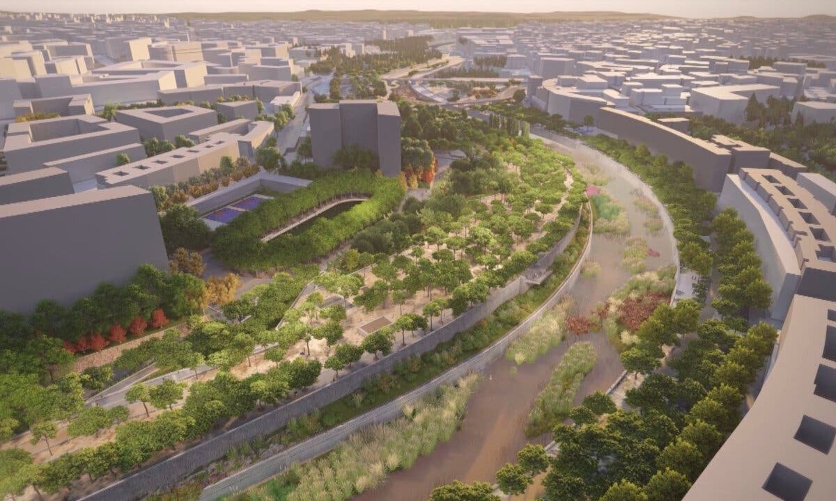 La pradera que ocupará el espacio del Vicente Calderón estará rodeada por una pista de atletismo