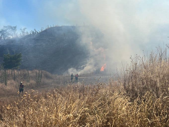 Un incendio de pastos en la Cañada Real complica el tráfico en la A-3
