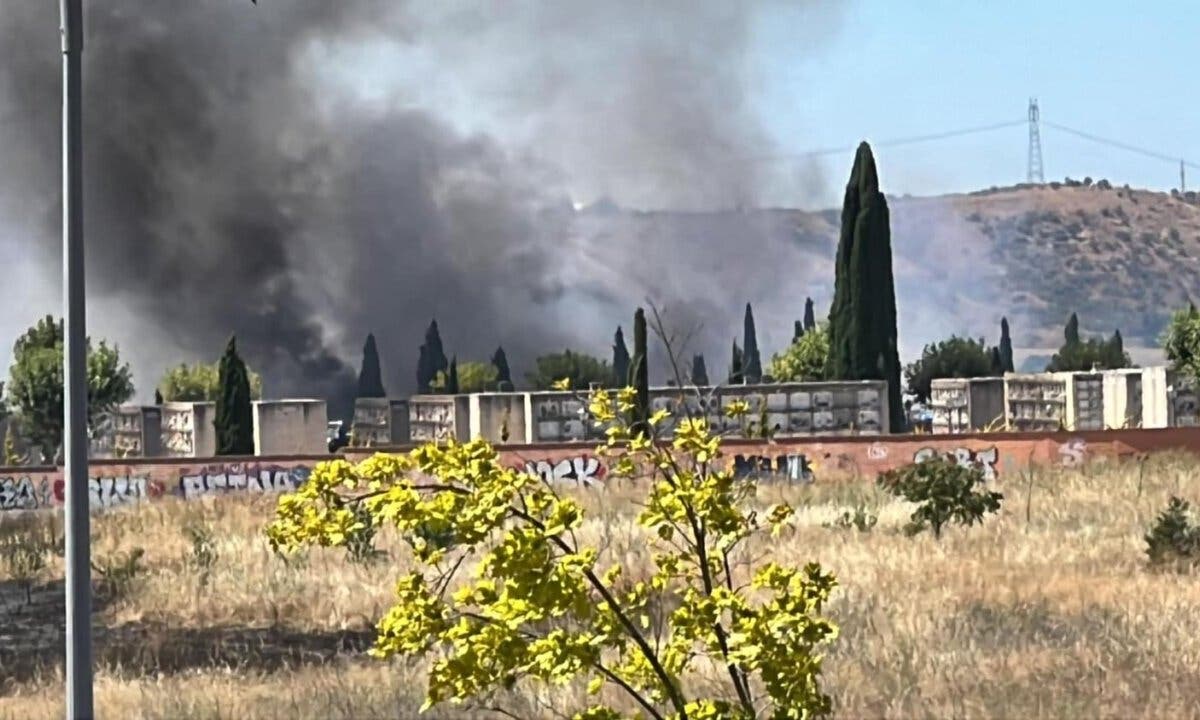 Un importante incendio de pasto ya controlado obliga a cerrar el cementerio de Torrejón
