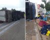 Vuelca un camión en la CM-2008 en Brihuega y resulta herido el conductor