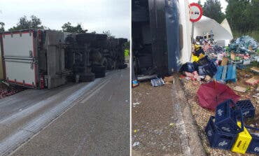 Vuelca un camión en la CM-2008 en Brihuega y resulta herido el conductor