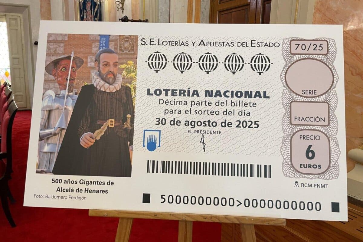 Los Gigantes de Alcalá de Henares protagonizan un décimo de Lotería Nacional por su 500 aniversario
