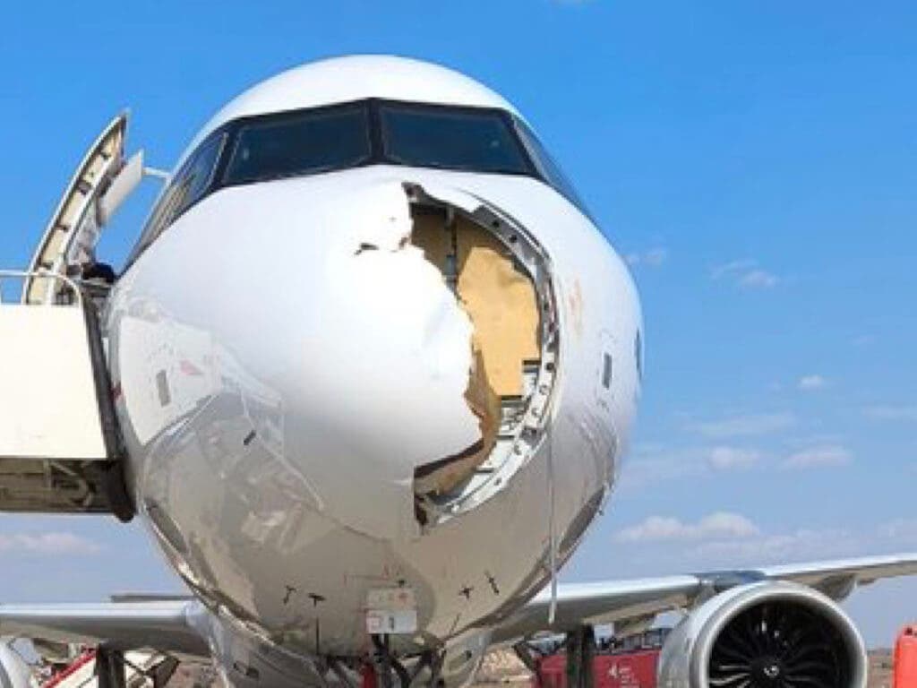 Aterrizaje de emergencia en Barajas de un avión de Iberia tras chocar contra un buitre