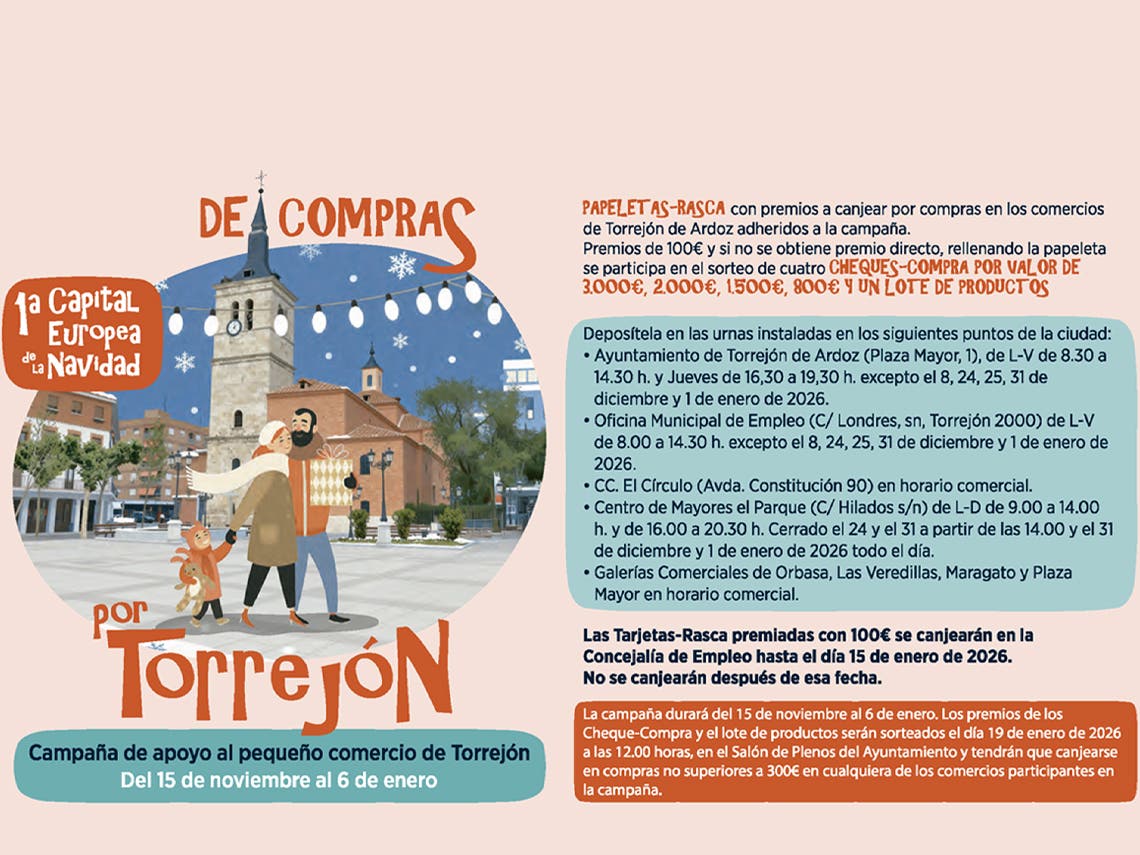 Cartel de la campaña navideña en Torrejón de Ardoz con premios por compras.