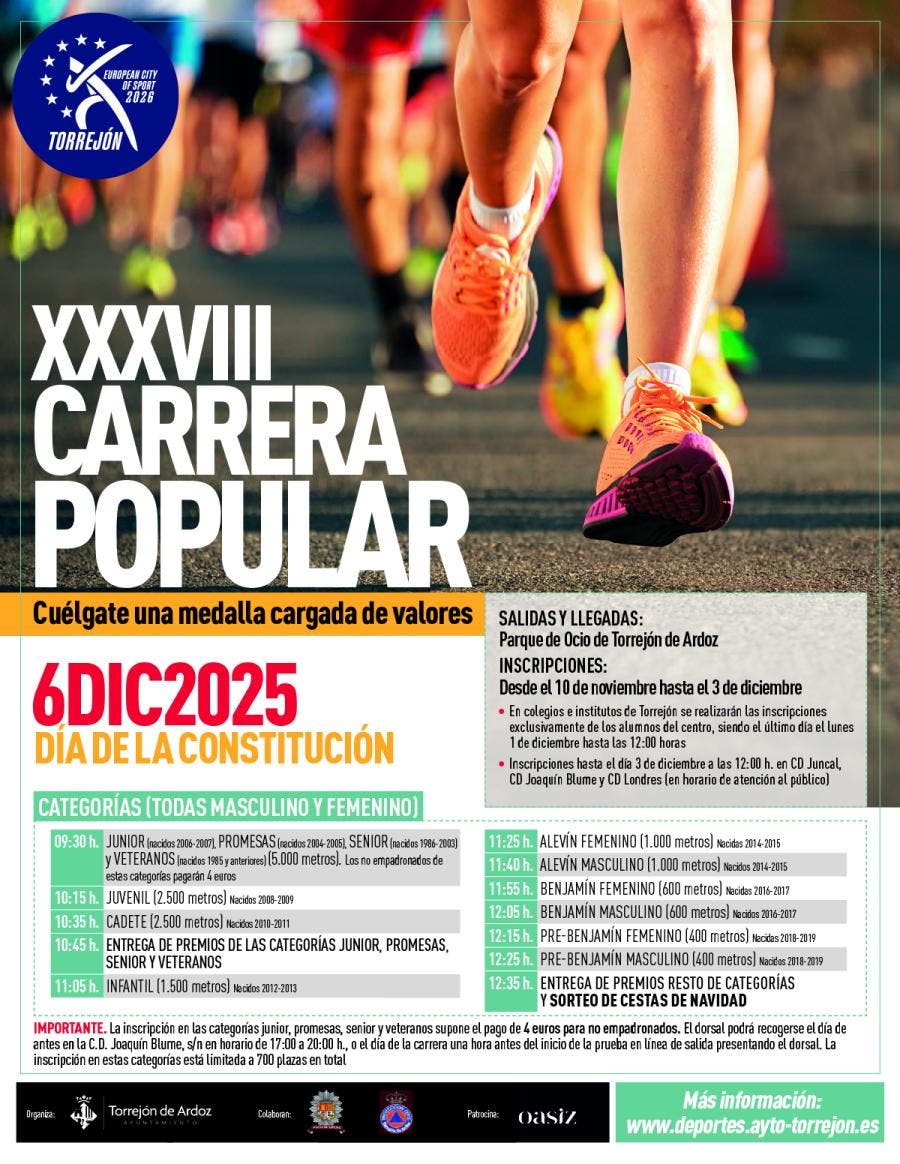 Cartel de la XXXVIII Carrera Popular del Día de la Constitución en Torrejón de Ardoz