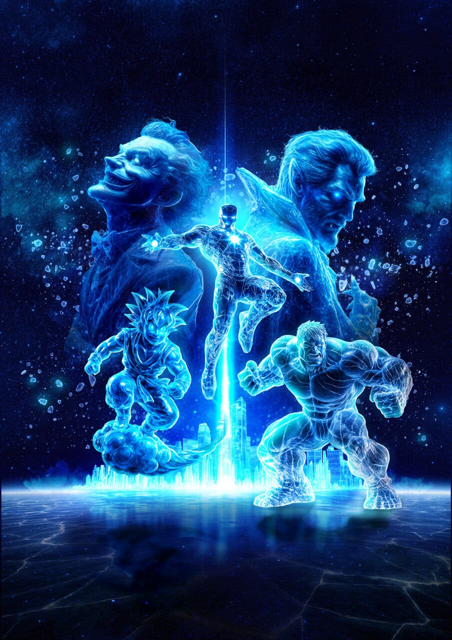 Cartel del Ice Festival 2025 con Papá Noel volador y hielo de colores